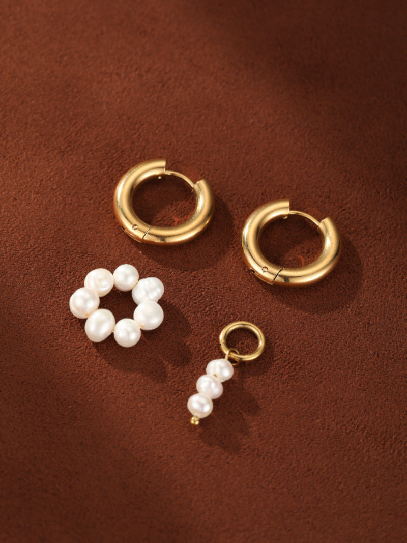 Gathered Glow - Freshwater Pearl Asymmetrical Hoop Drop Earrings