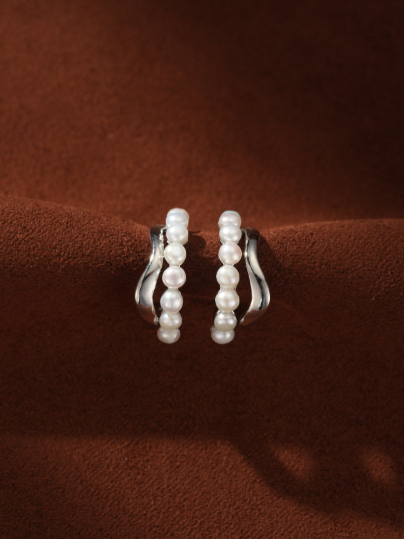 Crescent - Freshwater Pearl Hoop Stud Earrings