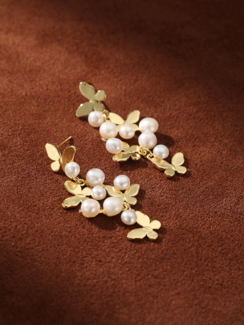Metamorph - Freshwater Pearl Butterfly Dangle Earrings