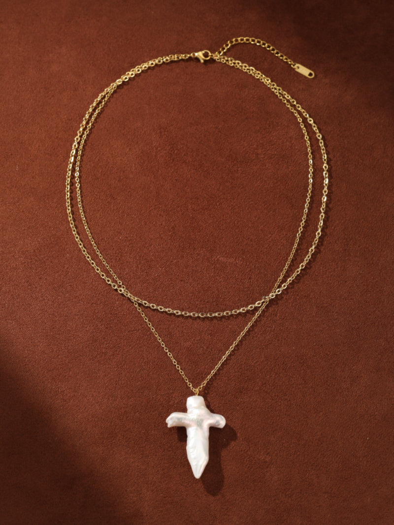 Aegis - Freshwater Pearl Cross Layered Large Necklaces