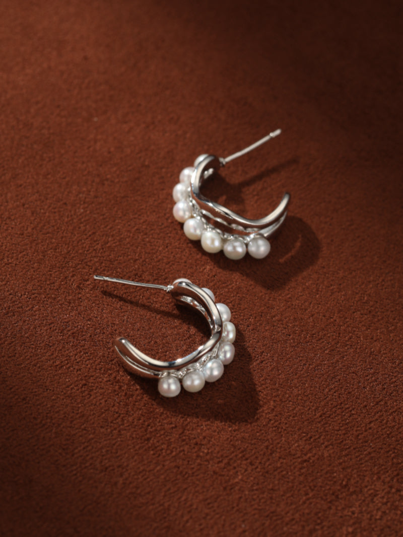 Crescent - Freshwater Pearl Hoop Stud Earrings