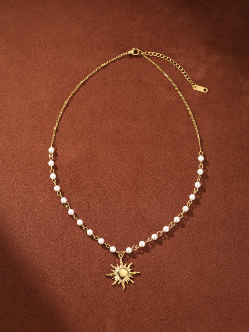 Dawn - Imitation Pearl Sun Chain Pendant Necklaces