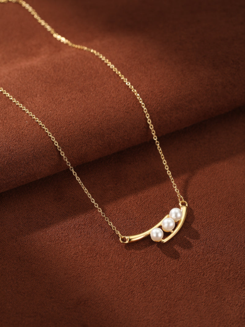 Harmony - Imitation Pearl Curved Bar Chain Necklaces