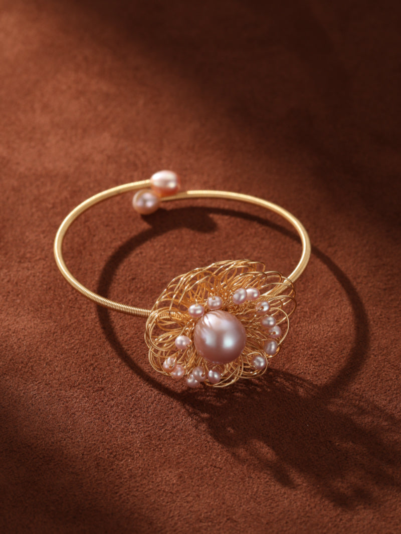 Petal - Freshwater Pearl Flower Cuff Beaded Bracelets