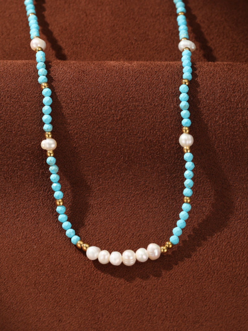Azure Drift - Freshwater Pearl Beaded Chain Necklace