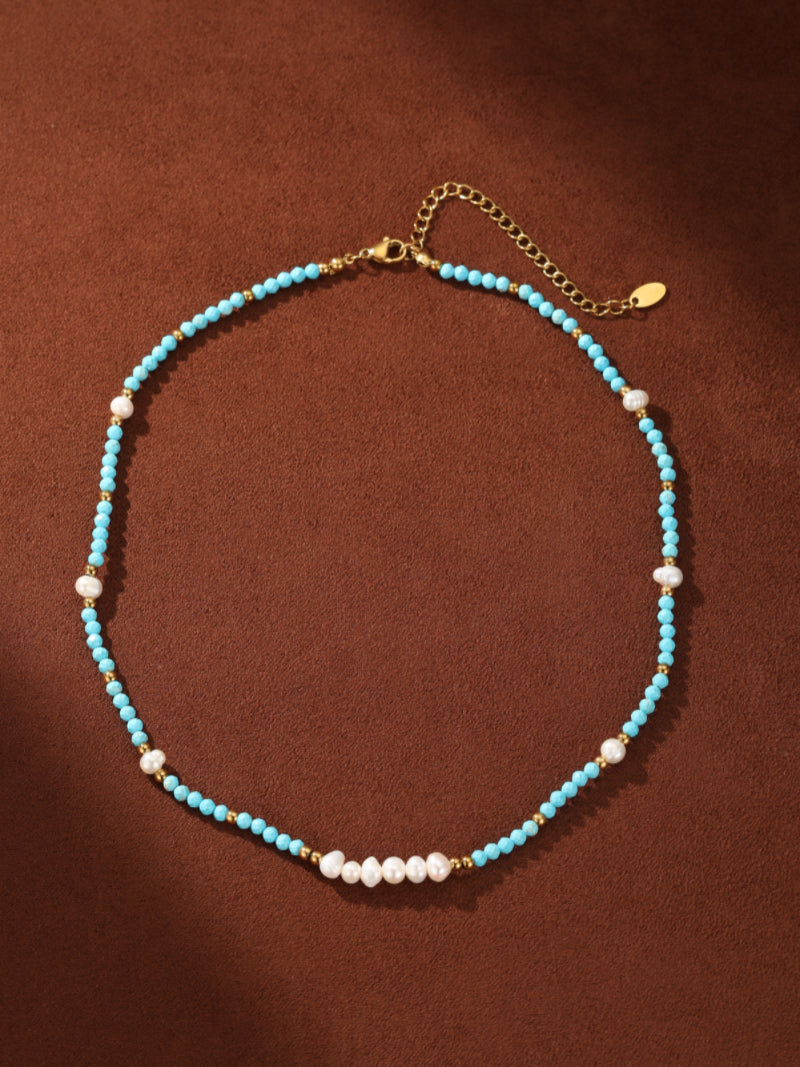 Azure Drift - Freshwater Pearl Beaded Chain Necklace