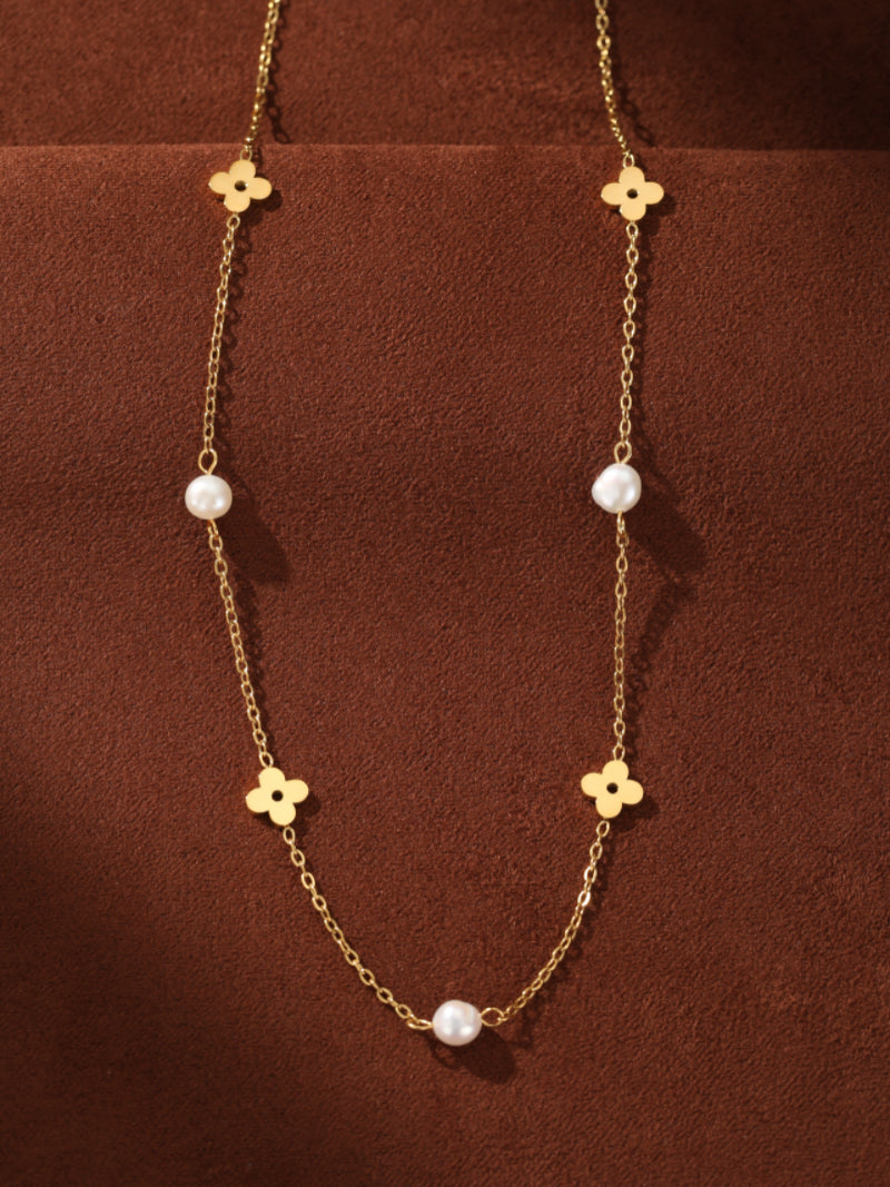Blossom Path - Freshwater Pearl Flower Beaded Chain Necklaces
