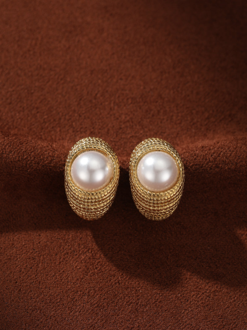 Orbit - Freshwater Pearl Textured Stud Earrings