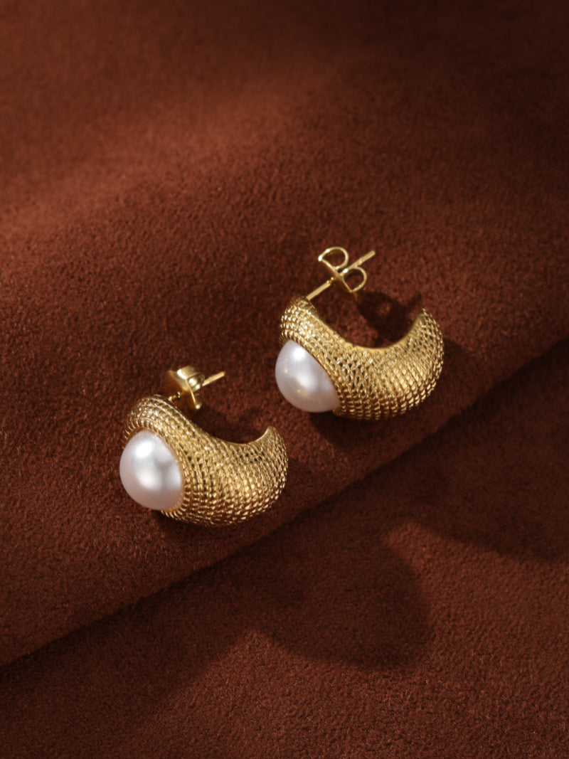 Orbit - Freshwater Pearl Textured Stud Earrings
