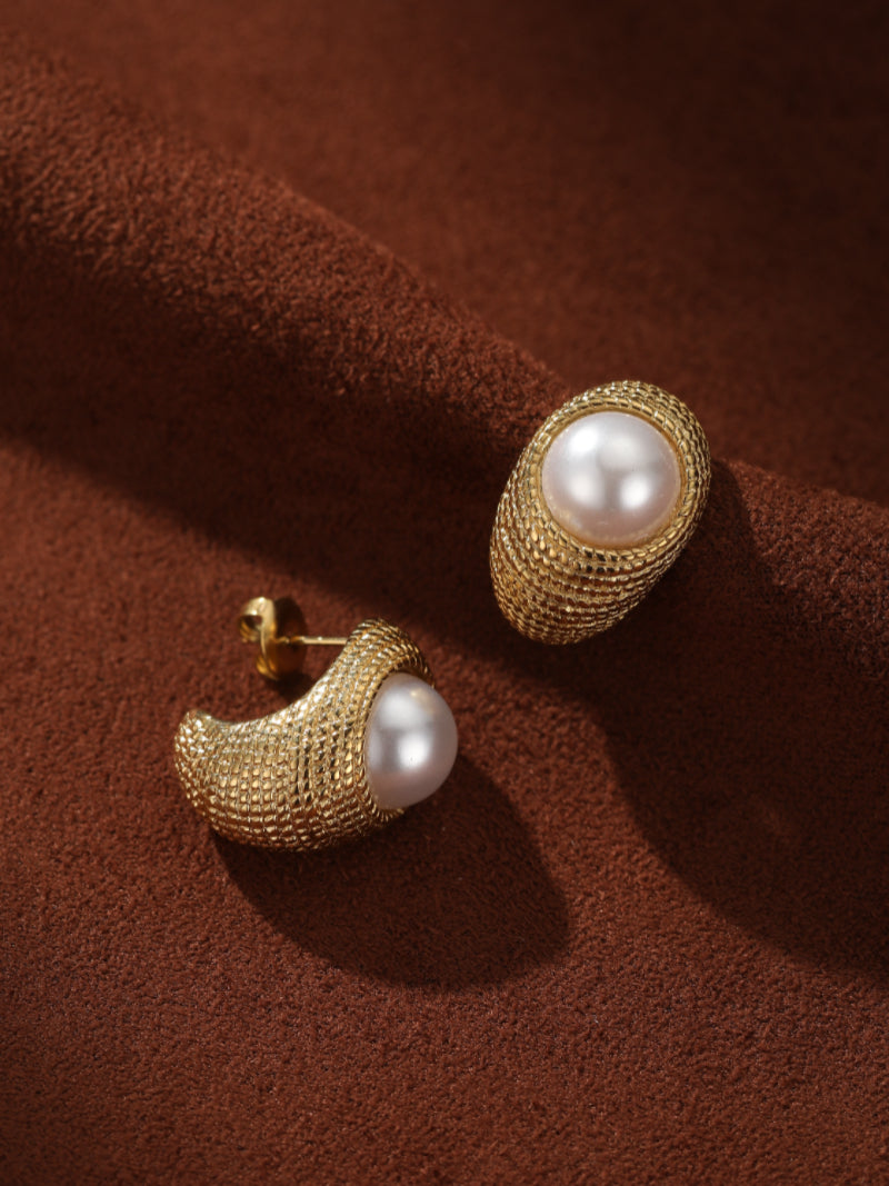 Orbit - Freshwater Pearl Textured Stud Earrings