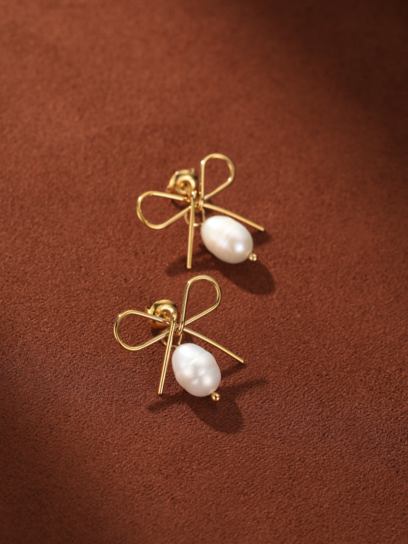Glimmer - Freshwater Pearl Bow Stud Earrings