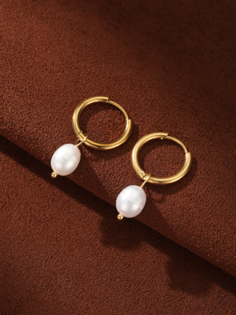 Luminous Flow - Freshwater Pearl Hoop Drop Earrings