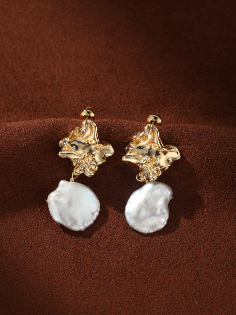 Gilded Ember - Akoya Pearl Stud Drop Earrings