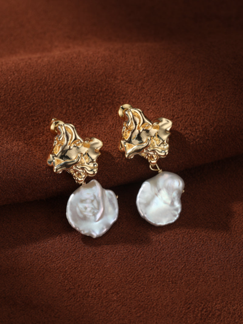 Gilded Ember - Akoya Pearl Stud Drop Earrings