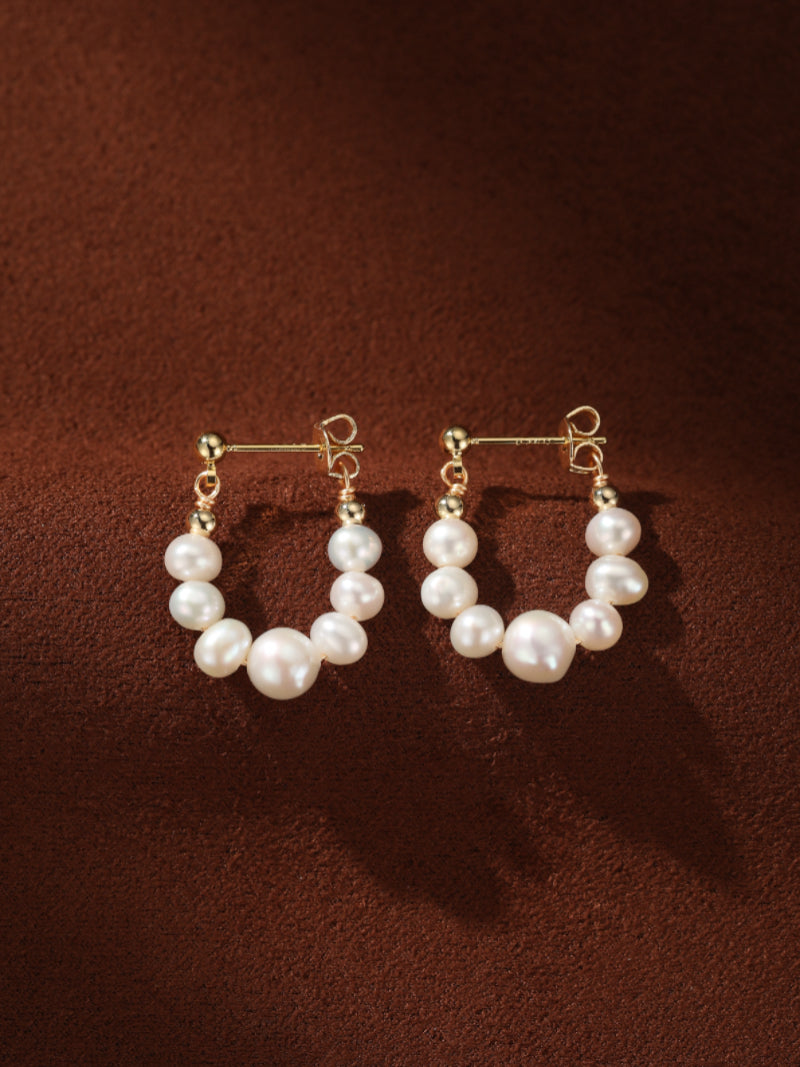Luminous - Freshwater Pearl Stud Hoop Earrings