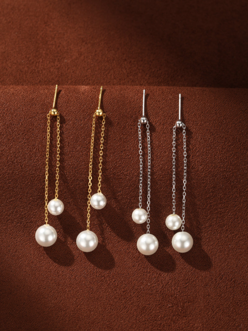 Luminous Drop - Freshwater Pearl Chain Drop Earrings