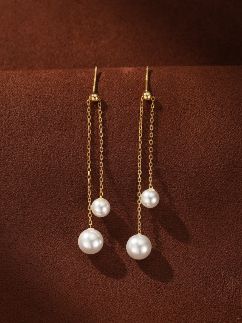 Luminous Drop - Freshwater Pearl Chain Drop Earrings