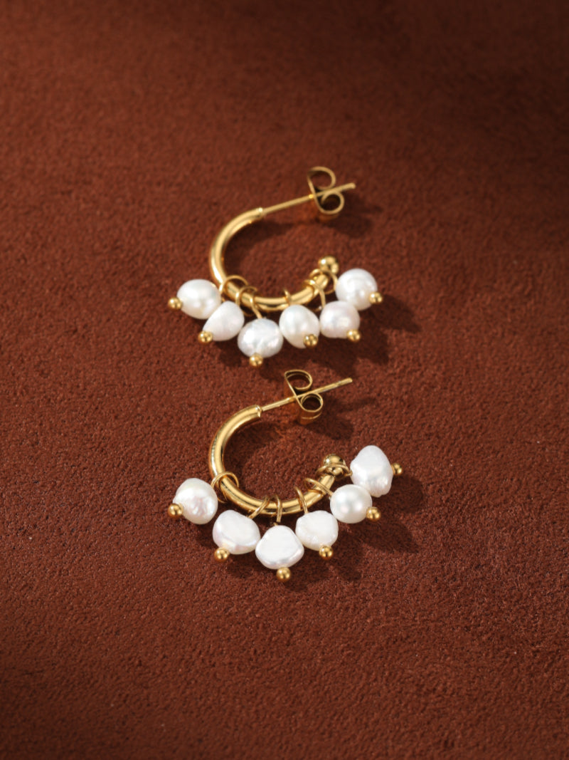Ripple - Freshwater Pearl Hoop Drop Earrings