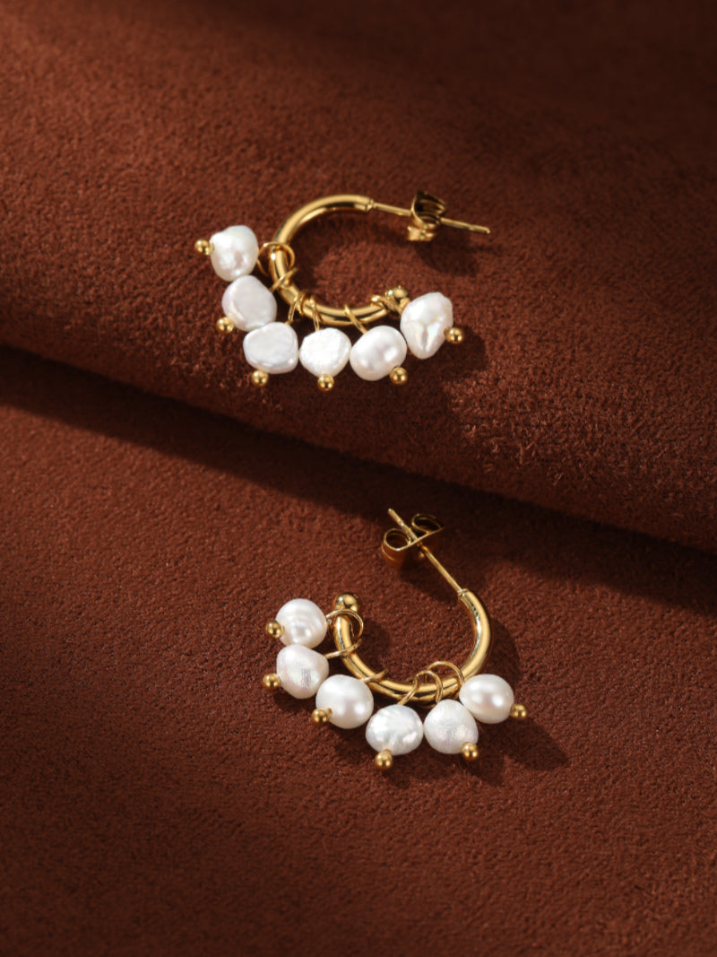 Ripple - Freshwater Pearl Hoop Drop Earrings