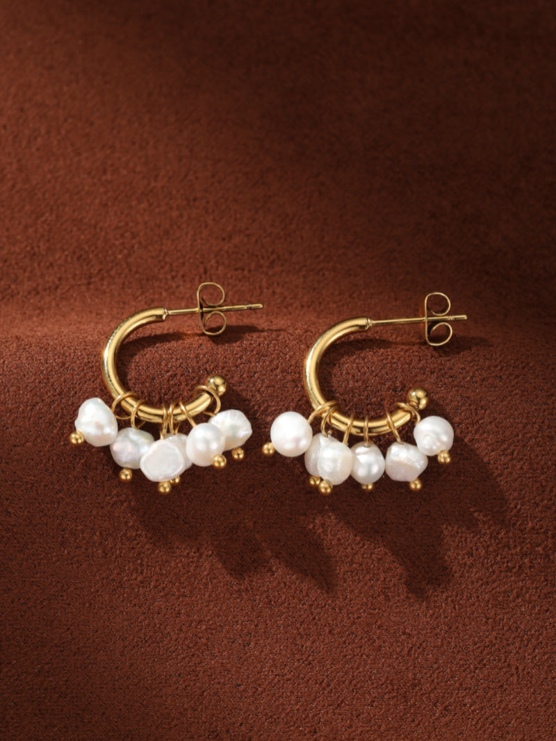 Ripple - Freshwater Pearl Hoop Drop Earrings