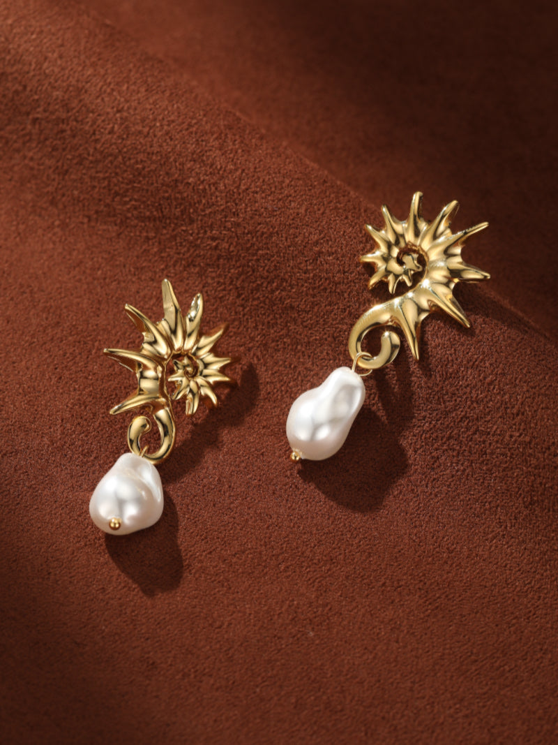 Nautilus - Freshwater Pearl Shell Dangle Stud Earrings