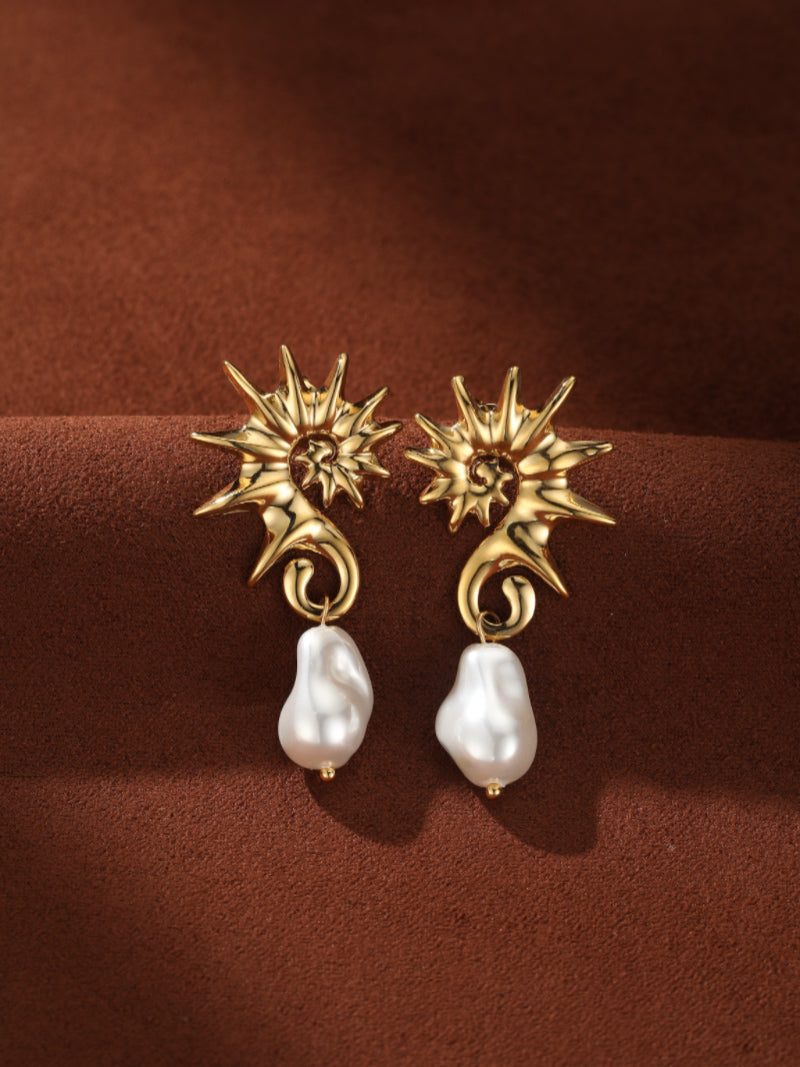 Nautilus - Freshwater Pearl Shell Dangle Stud Earrings