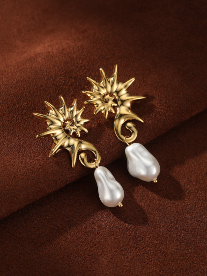 Nautilus - Freshwater Pearl Shell Dangle Stud Earrings