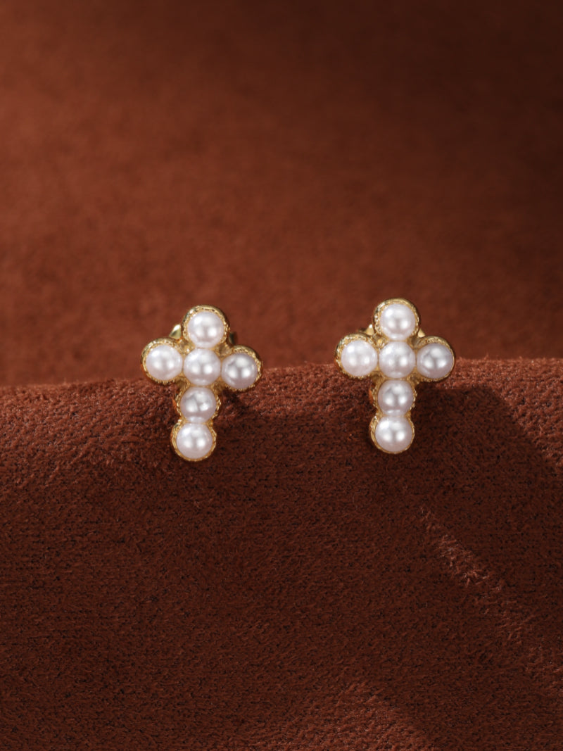 Beacon - Freshwater Pearl Cross Stud Earrings