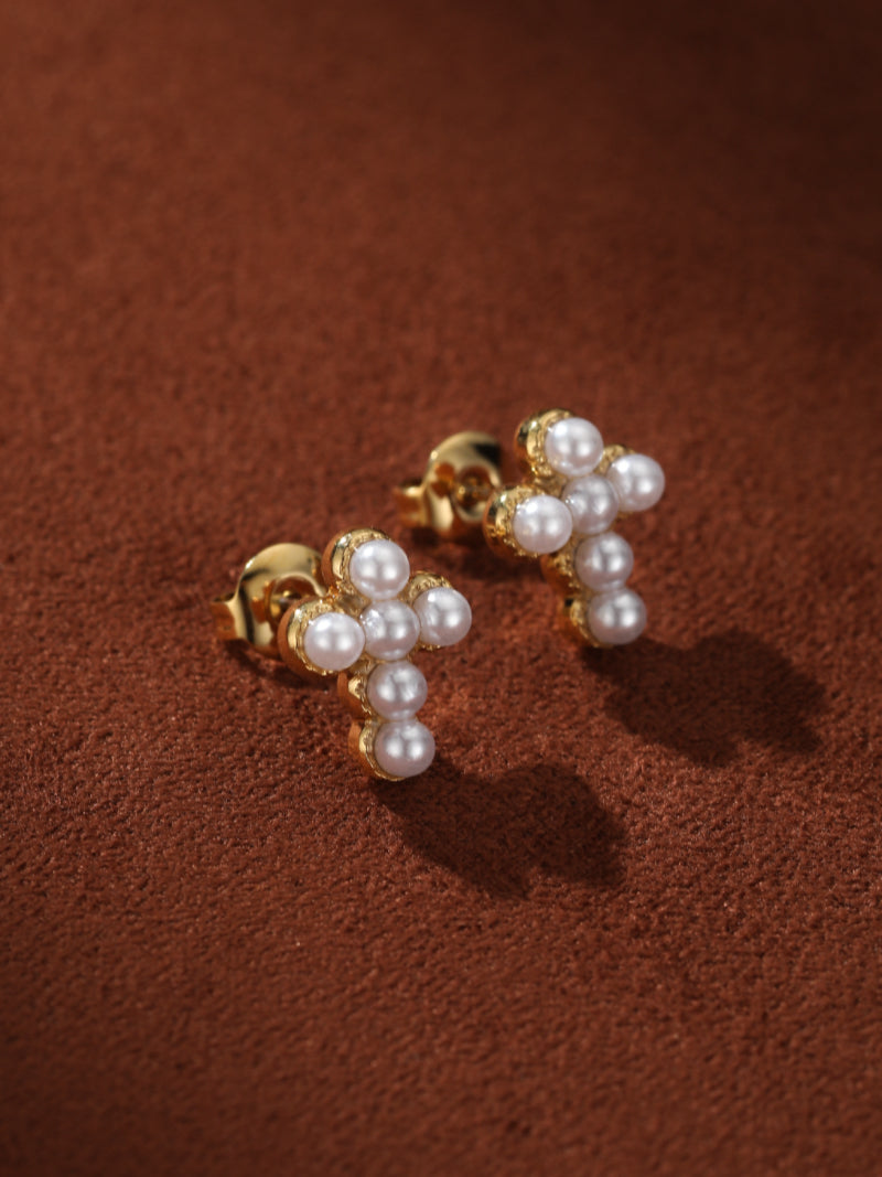 Beacon - Freshwater Pearl Cross Stud Earrings