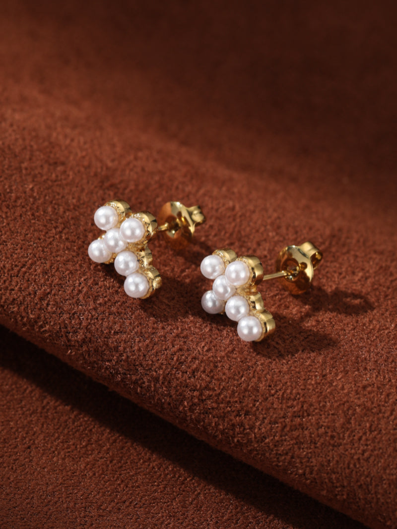 Beacon - Freshwater Pearl Cross Stud Earrings