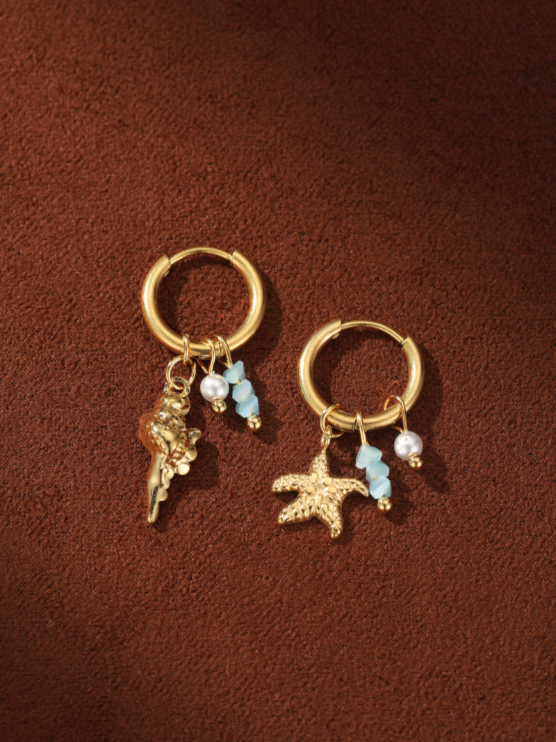 Tidal Charm - Freshwater Pearl Seashell Hoop Drop Earrings