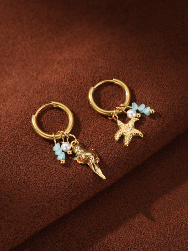 Tidal Charm - Freshwater Pearl Seashell Hoop Drop Earrings