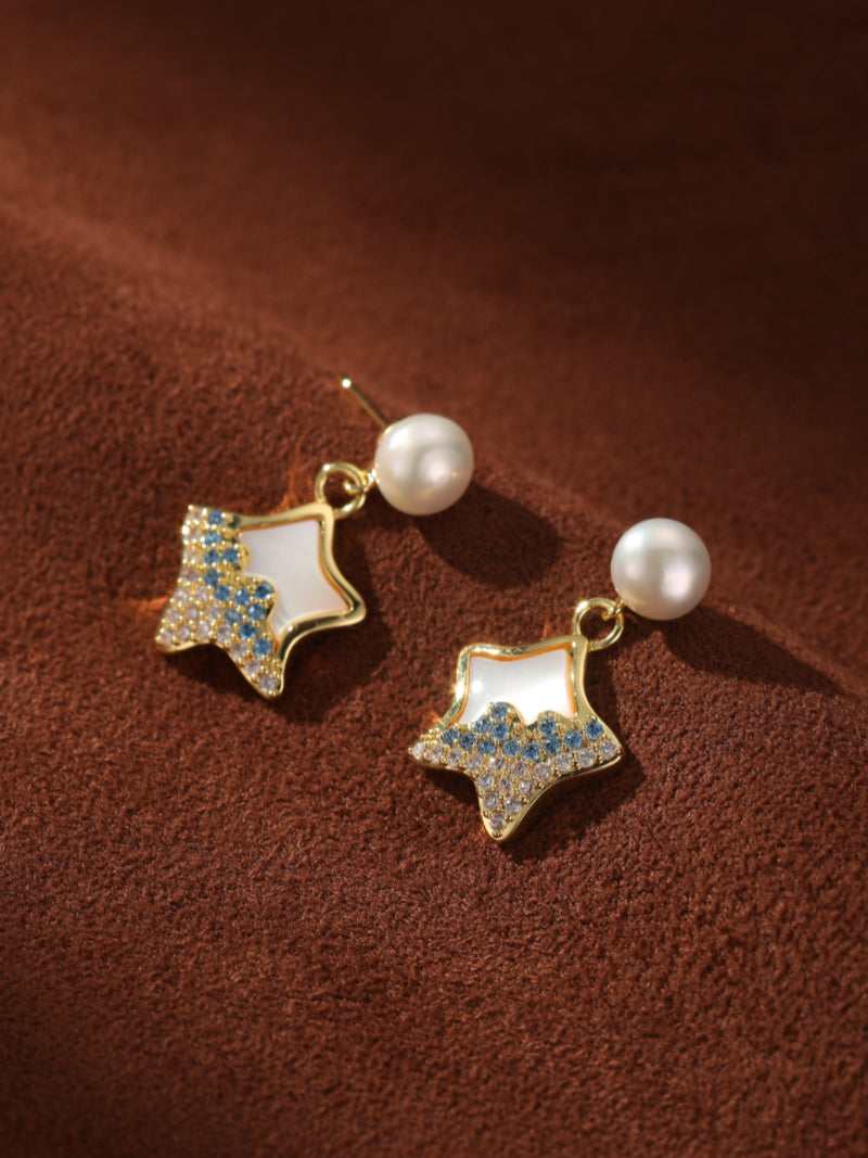 Starlight - Freshwater Pearl Star Stud Drop Earrings