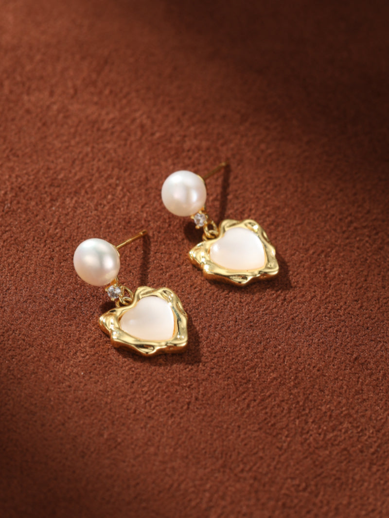 Heartbeat - Freshwater Pearl Heart Stud Drop Earrings