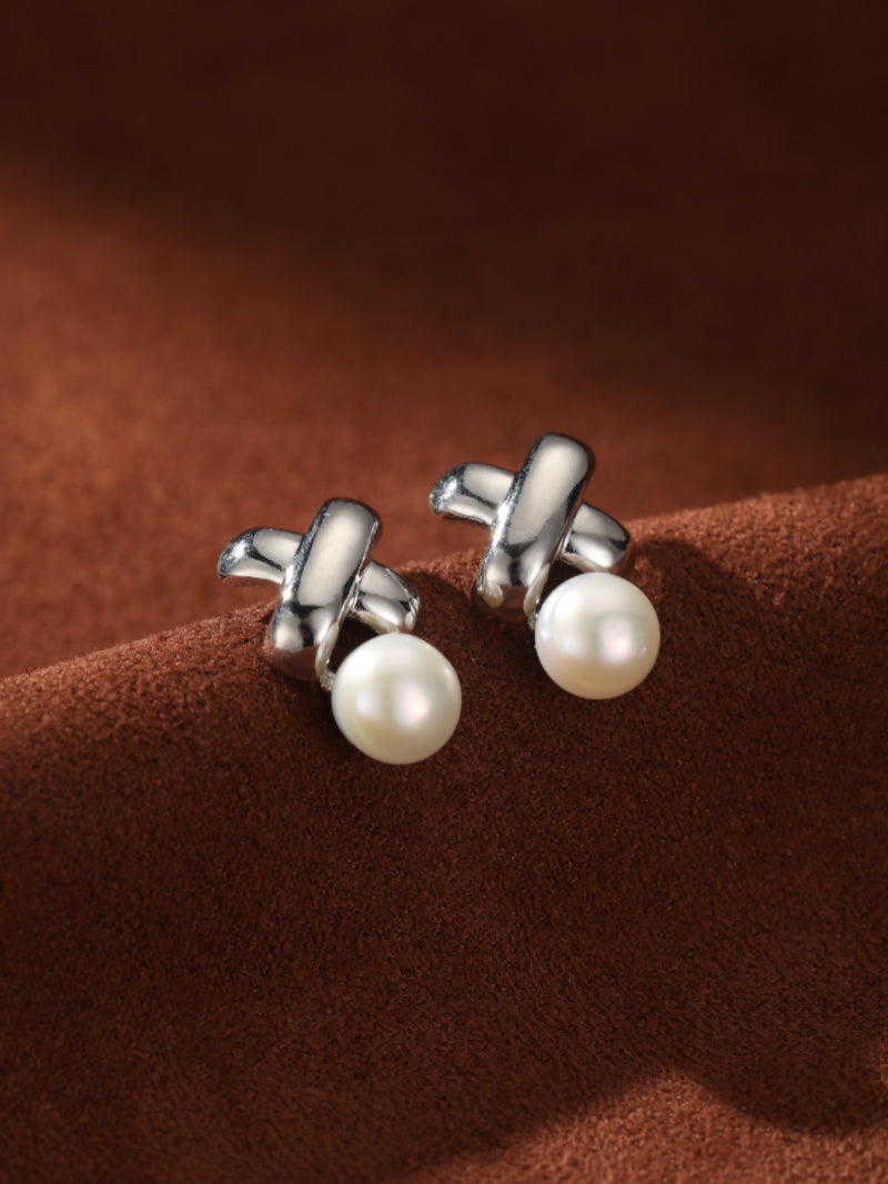 Interweave - Freshwater Pearl Cross Drop Earrings