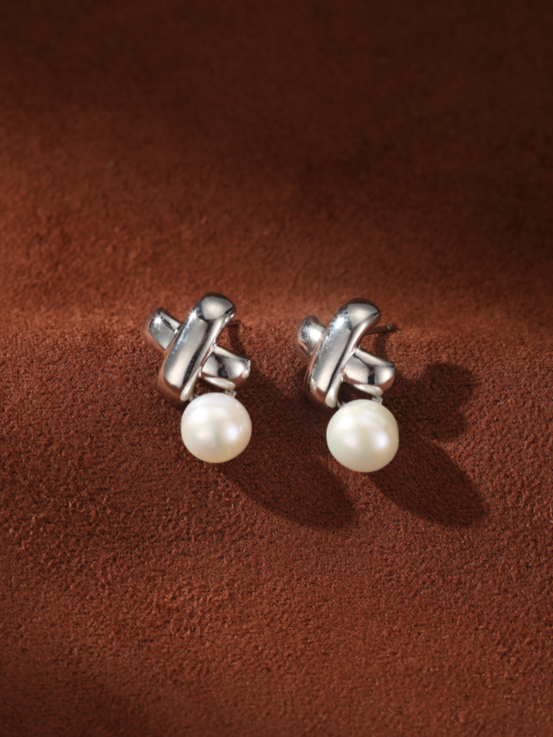 Interweave - Freshwater Pearl Cross Drop Earrings