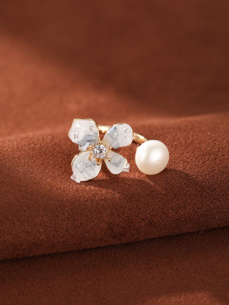 Aster - Freshwater Pearl Flower Cuff Ring