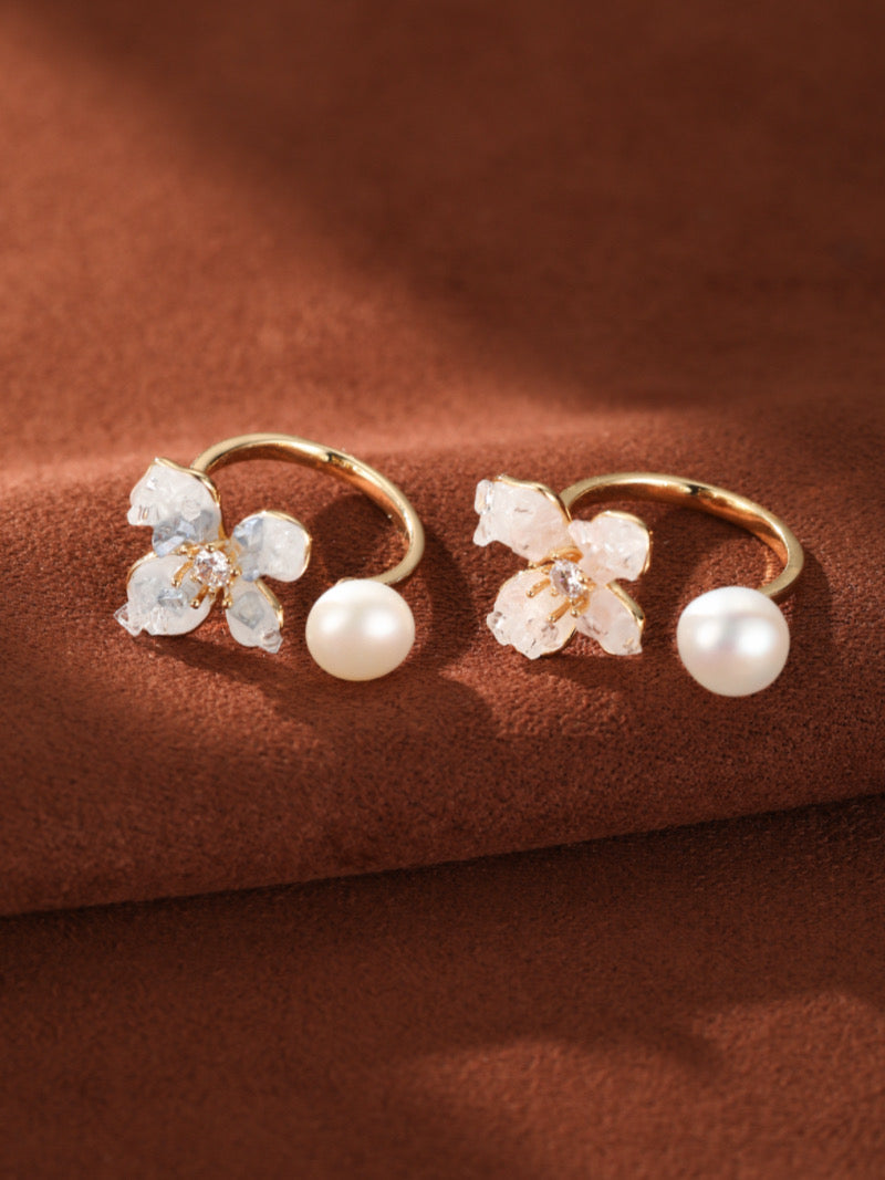 Aster - Freshwater Pearl Flower Cuff Ring