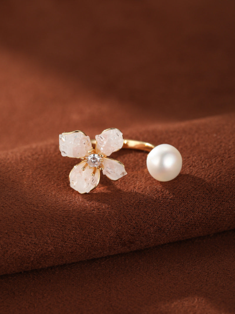 Aster - Freshwater Pearl Flower Cuff Ring