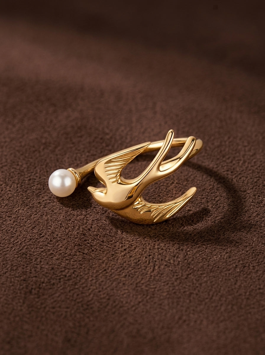 Ascending Bird Open Pearl Ring