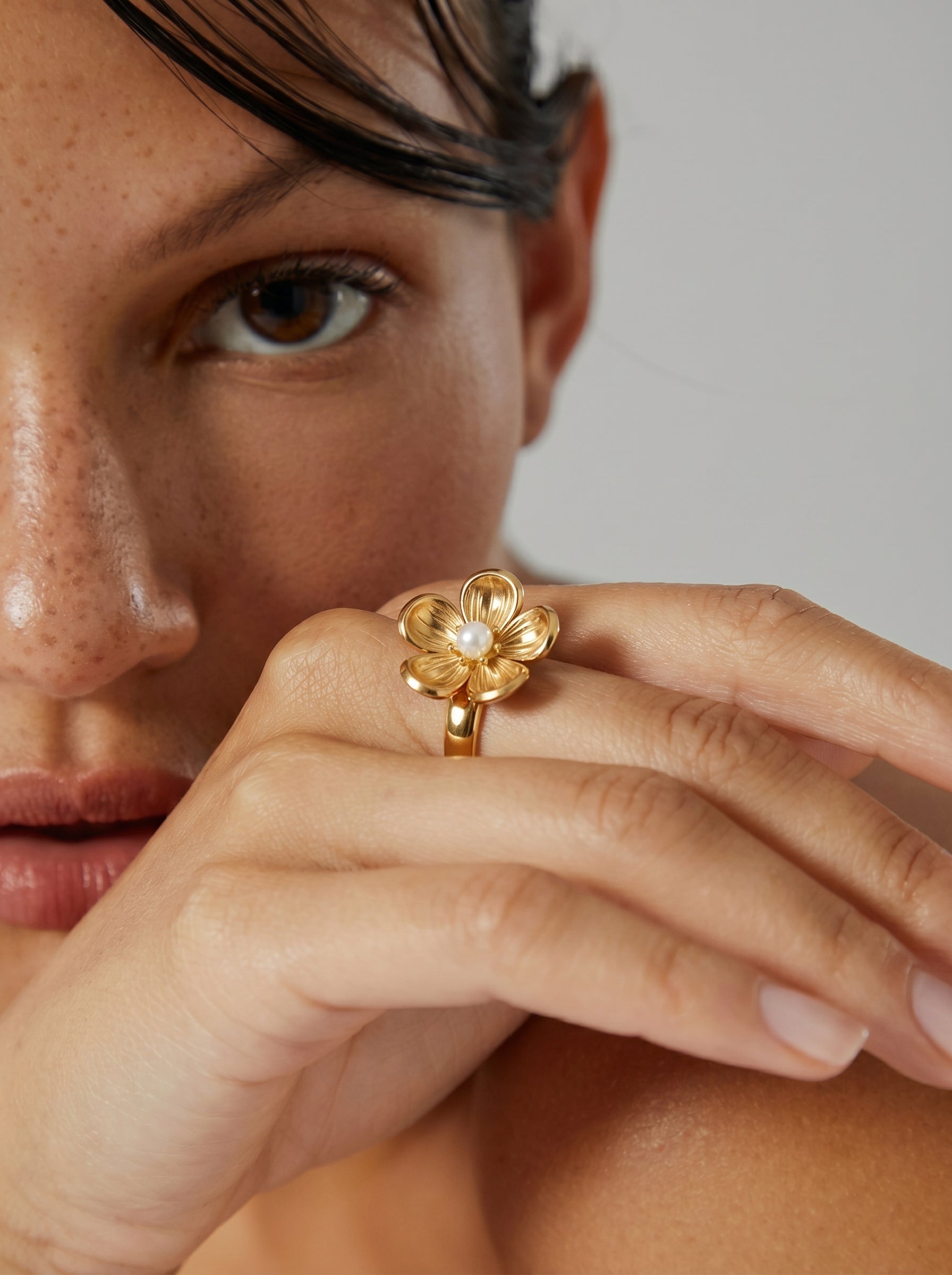 Verdant - Freshwater Pearl Flower Cuff Ring