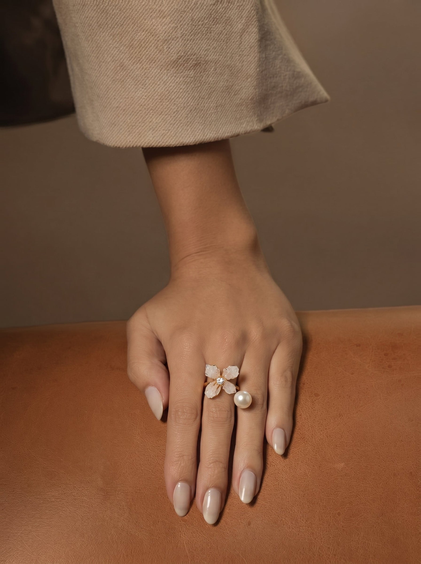 Aster - Freshwater Pearl Flower Cuff Ring