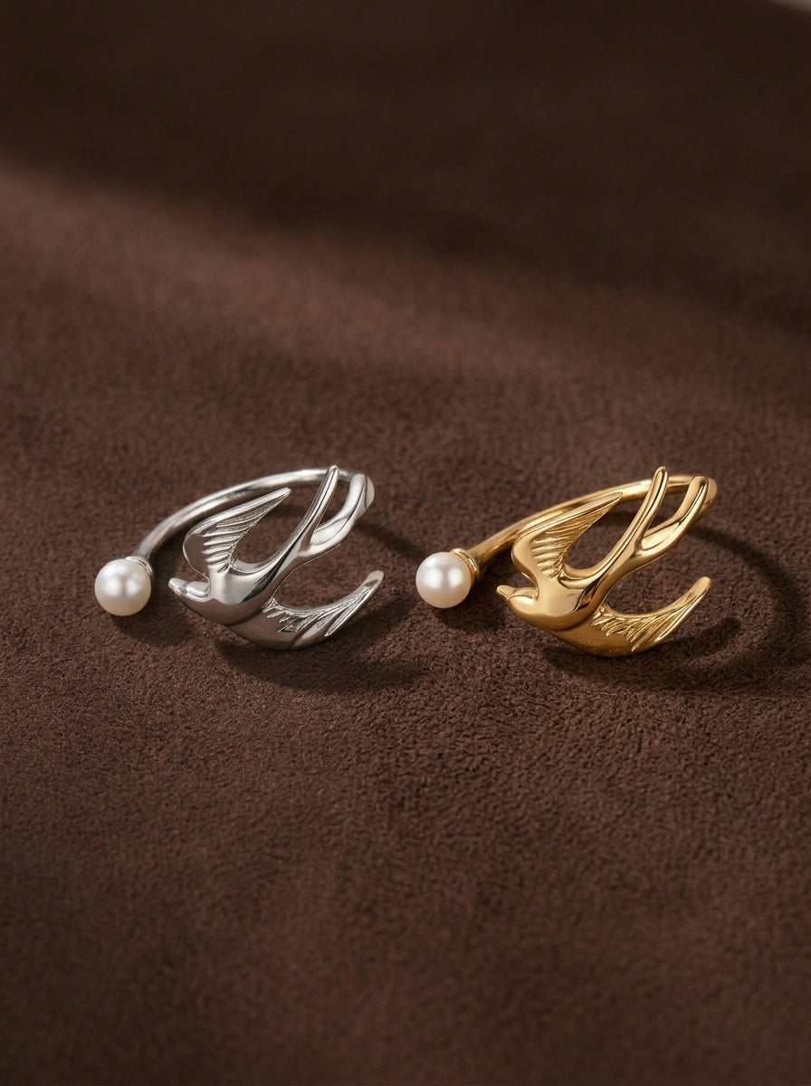 Ascending - Freshwater Pearl Bird Cuff Ring