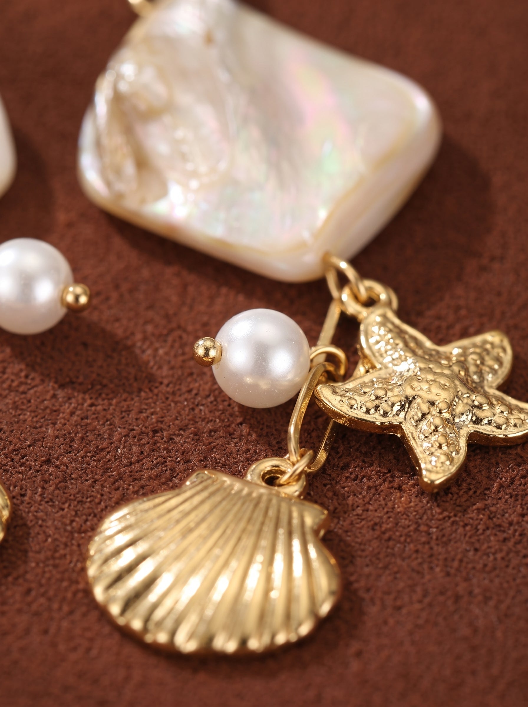 Coastal Allure - Freshwater Pearl & Mother of Pearl Seashell Star Dangle Earrings